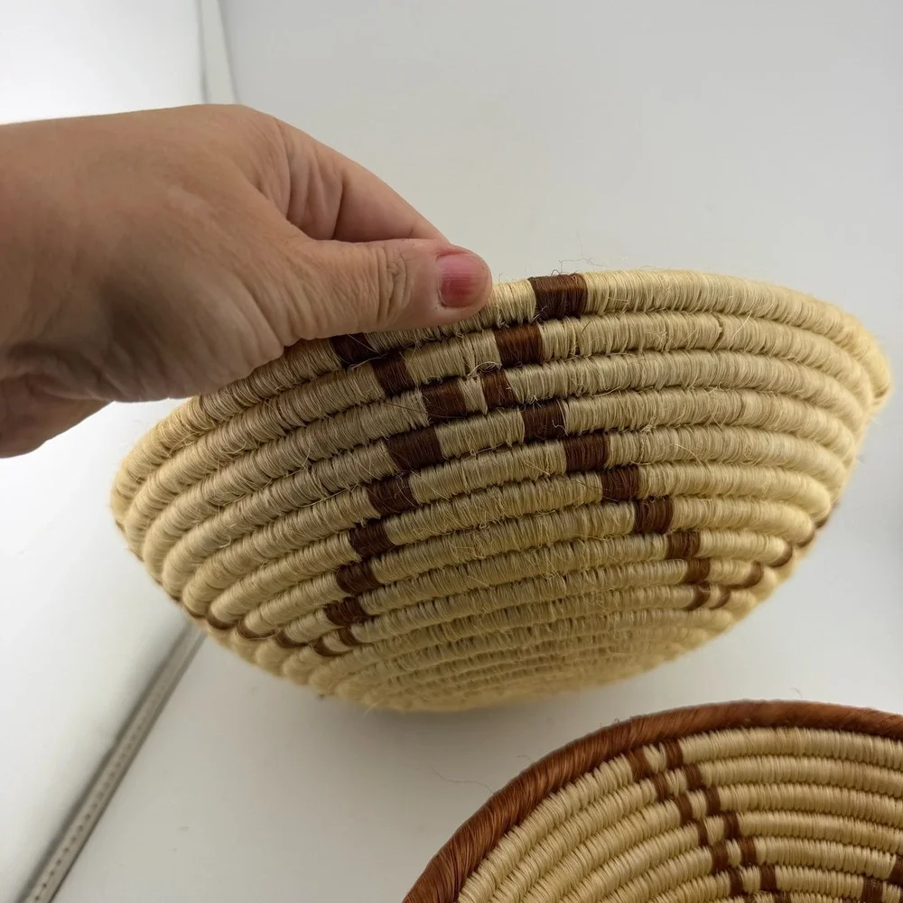 Beige Brown Woven Coil Nesting Baskets Geometric Set of 2
